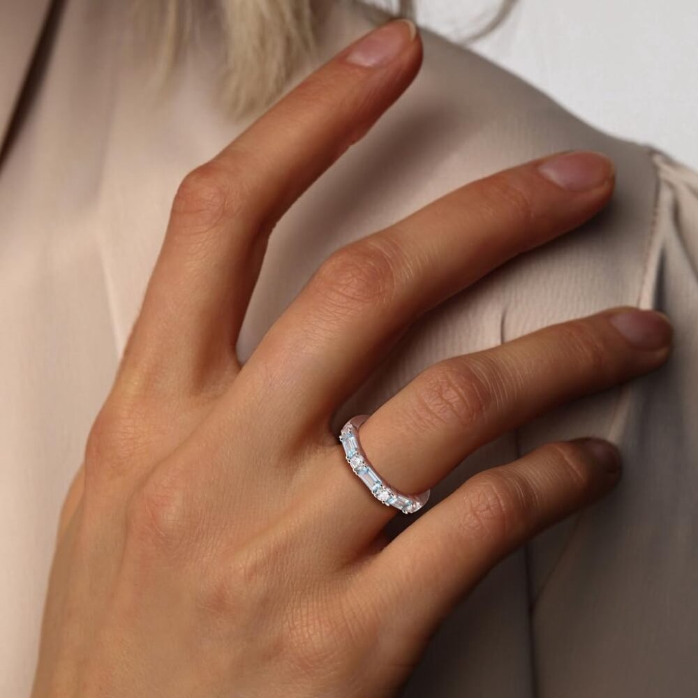 3mm Aquamarine Eternity Ring - Stackable Birthsto… - image 7